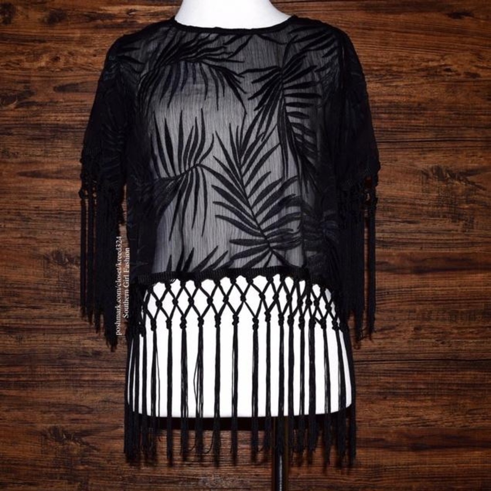 Swing Tunic Floral Embroidered Fringe Blouse